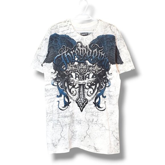 Vintage Y2K Wings All Over Print MMA Graphic Shirt White Size XL - Picture 1 of 4